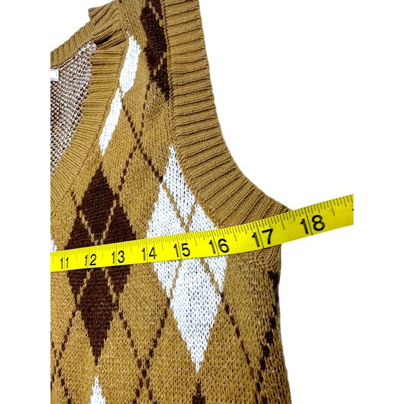 Stella Tweed Argyle Knit  Brown/Tan Vest Size Medium - Picture 3 of 7